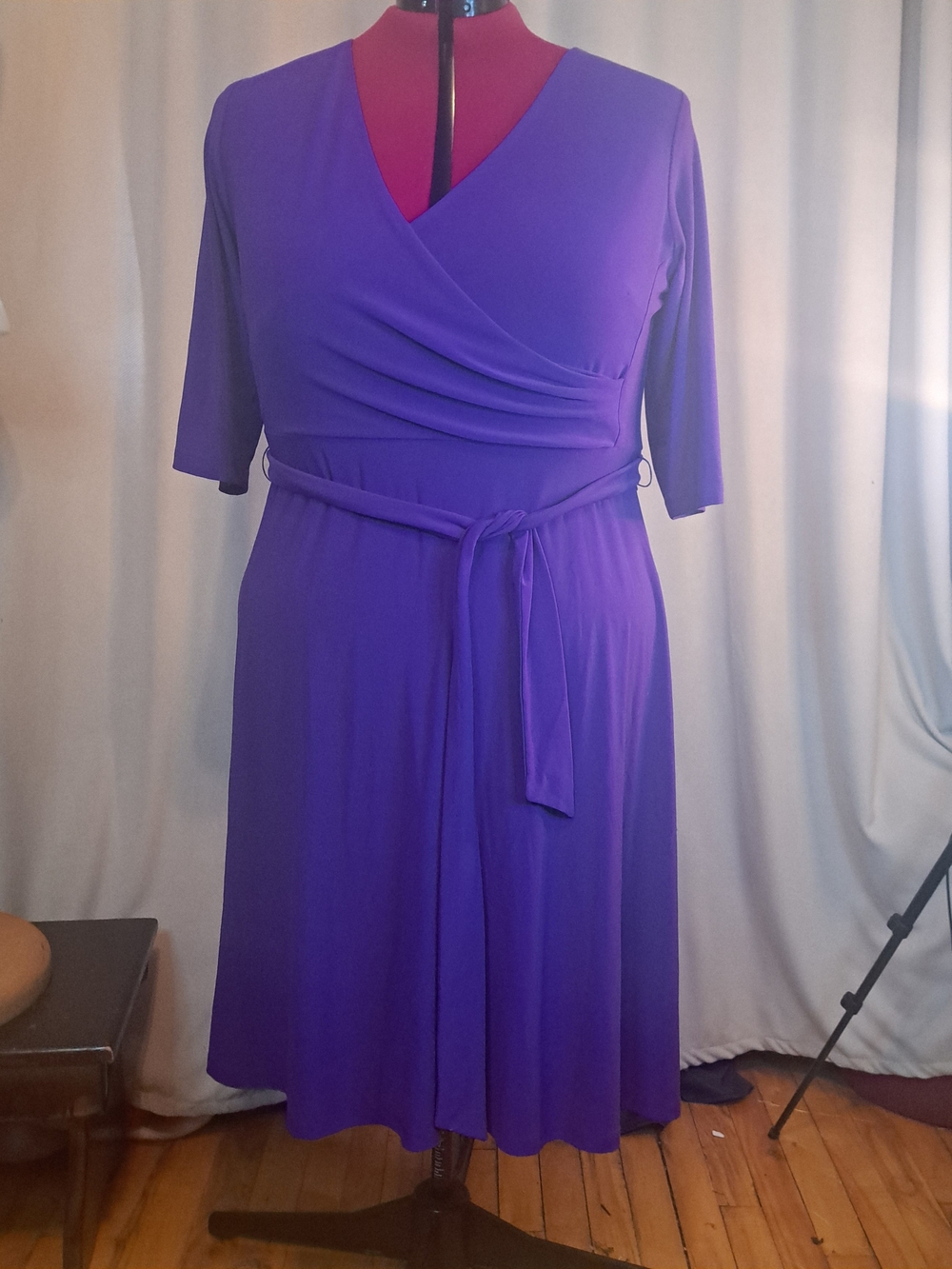 Women’s Purple Wrap Midi Dress with Tie Waist Sz 20